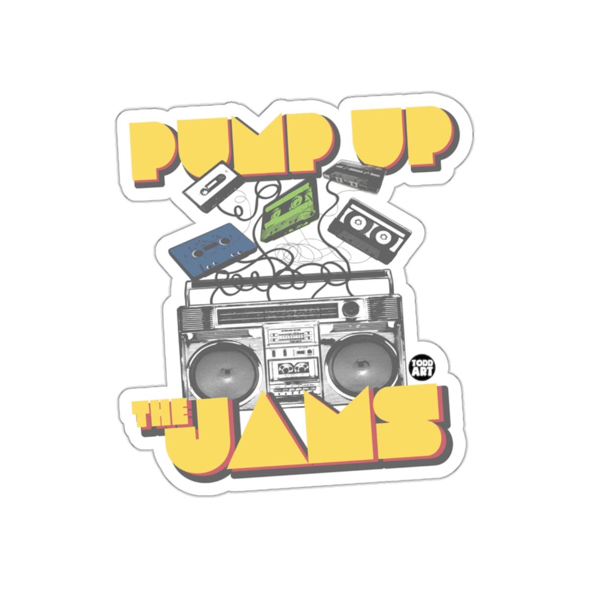 Pump Up The Jams Retro Boombox Cassette Tapes sticker
