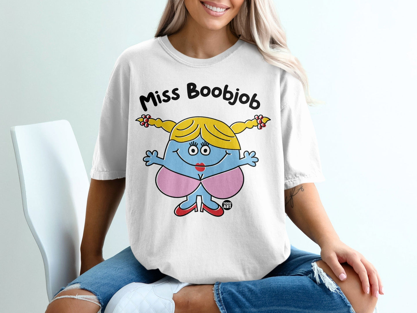 Miss Boobjob Cartoon Graphic Printed T-Shirt Product
