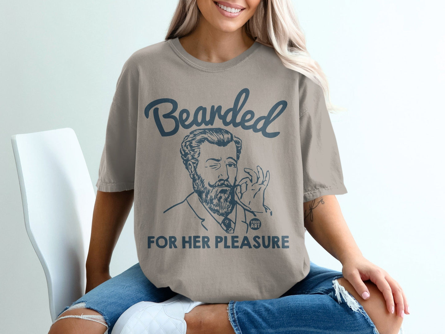 Bearded for Her Pleasure graphic tee with a sketch of a man.
