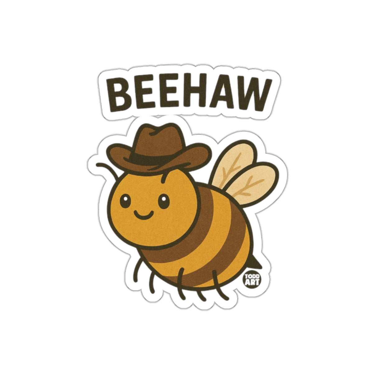 Beehaw Sticker Cute Cartoon Bee Cowboy Hat Design