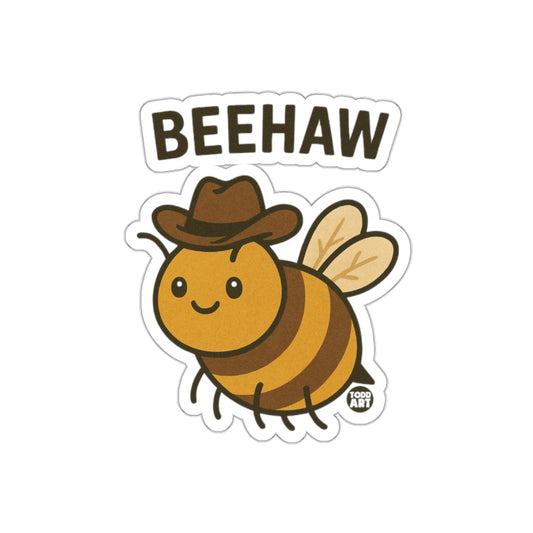 Beehaw Sticker Cute Cartoon Bee Cowboy Hat Design