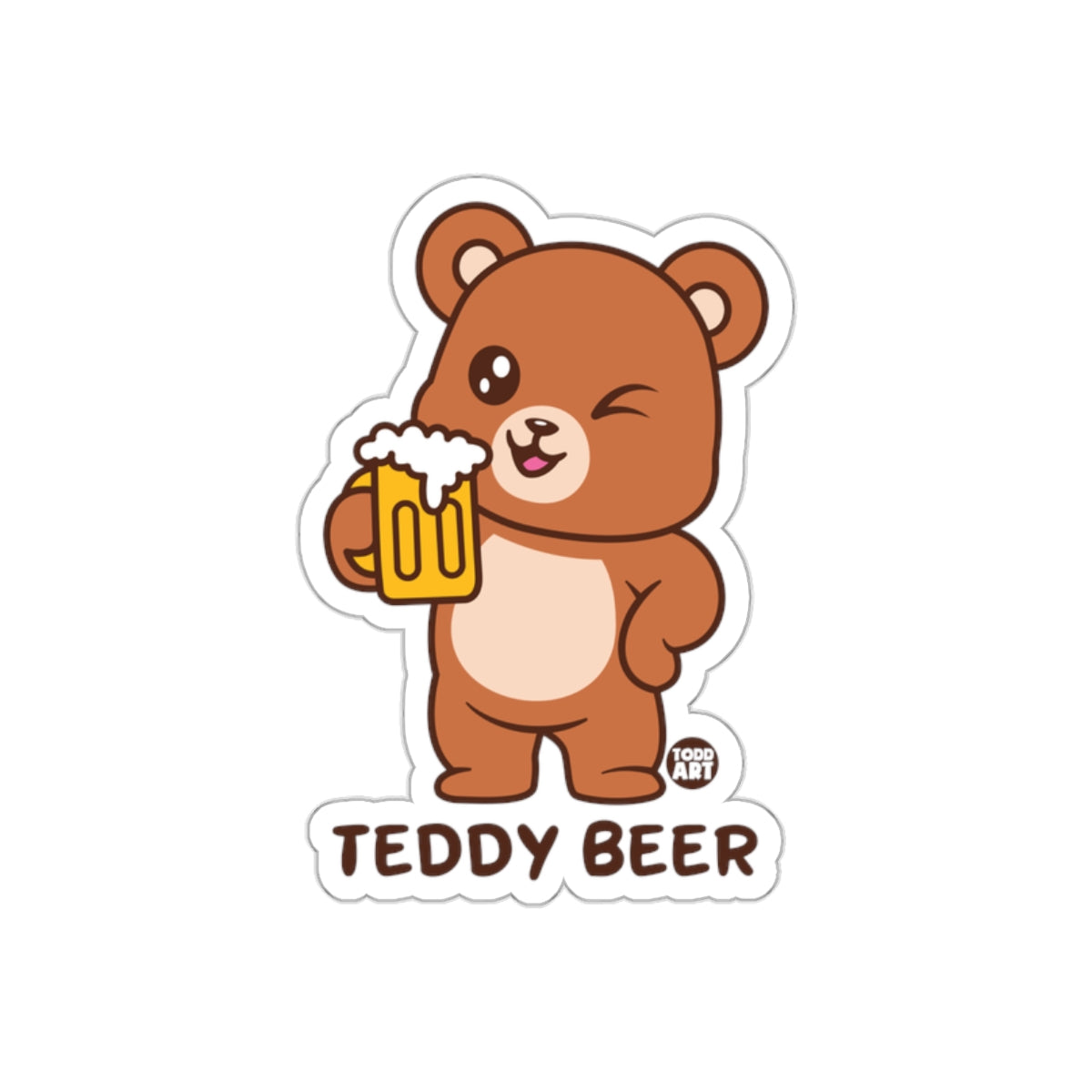 Adorable Winking Teddy Bear Sticker Holding Beer