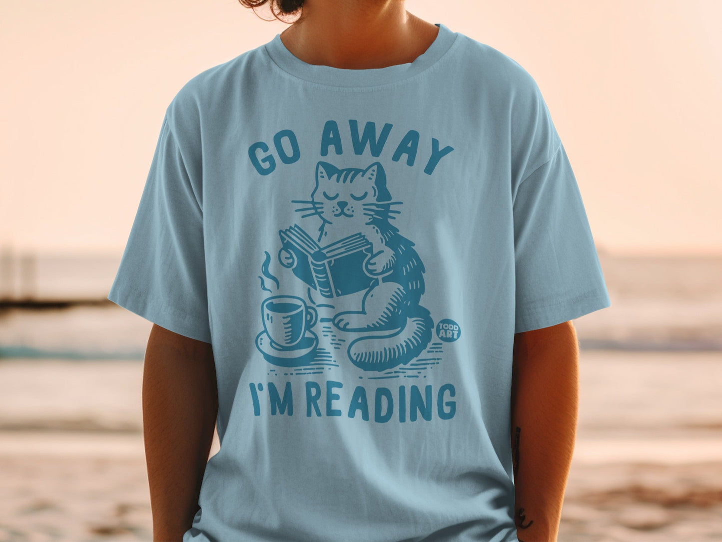 Go Away I'm Reading Cat Graphic Tee Shirt
