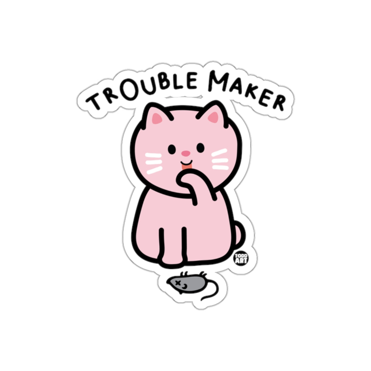 Cute Pink Cat Trouble Maker Sticker Product