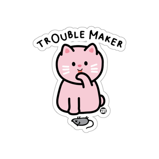 Cute Pink Cat Trouble Maker Sticker Product