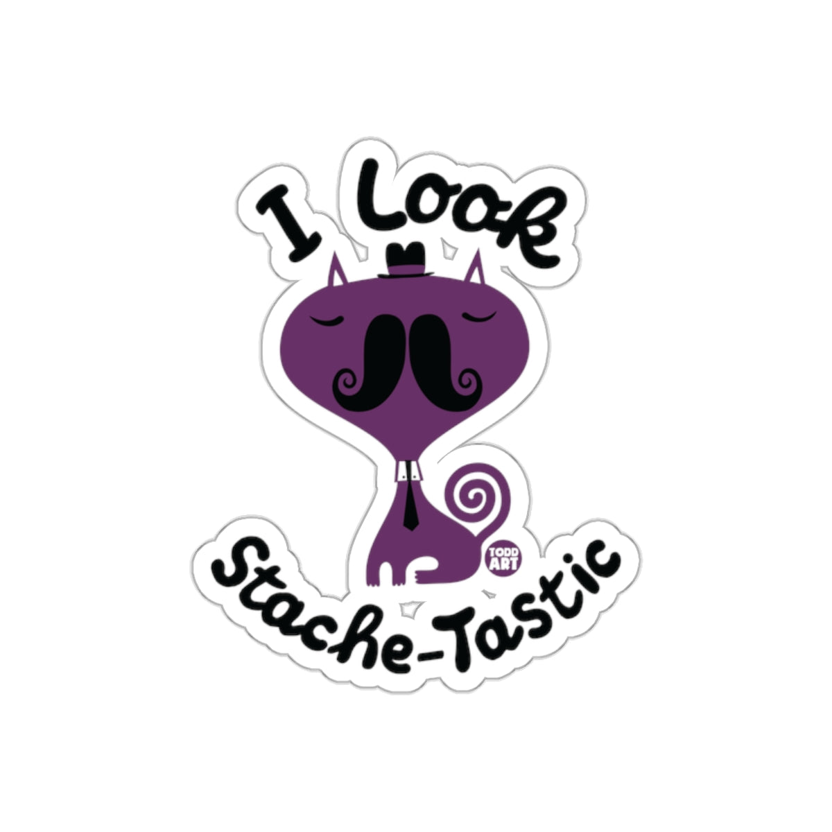 I Look Stache-Tastic Purple Cat Sticker