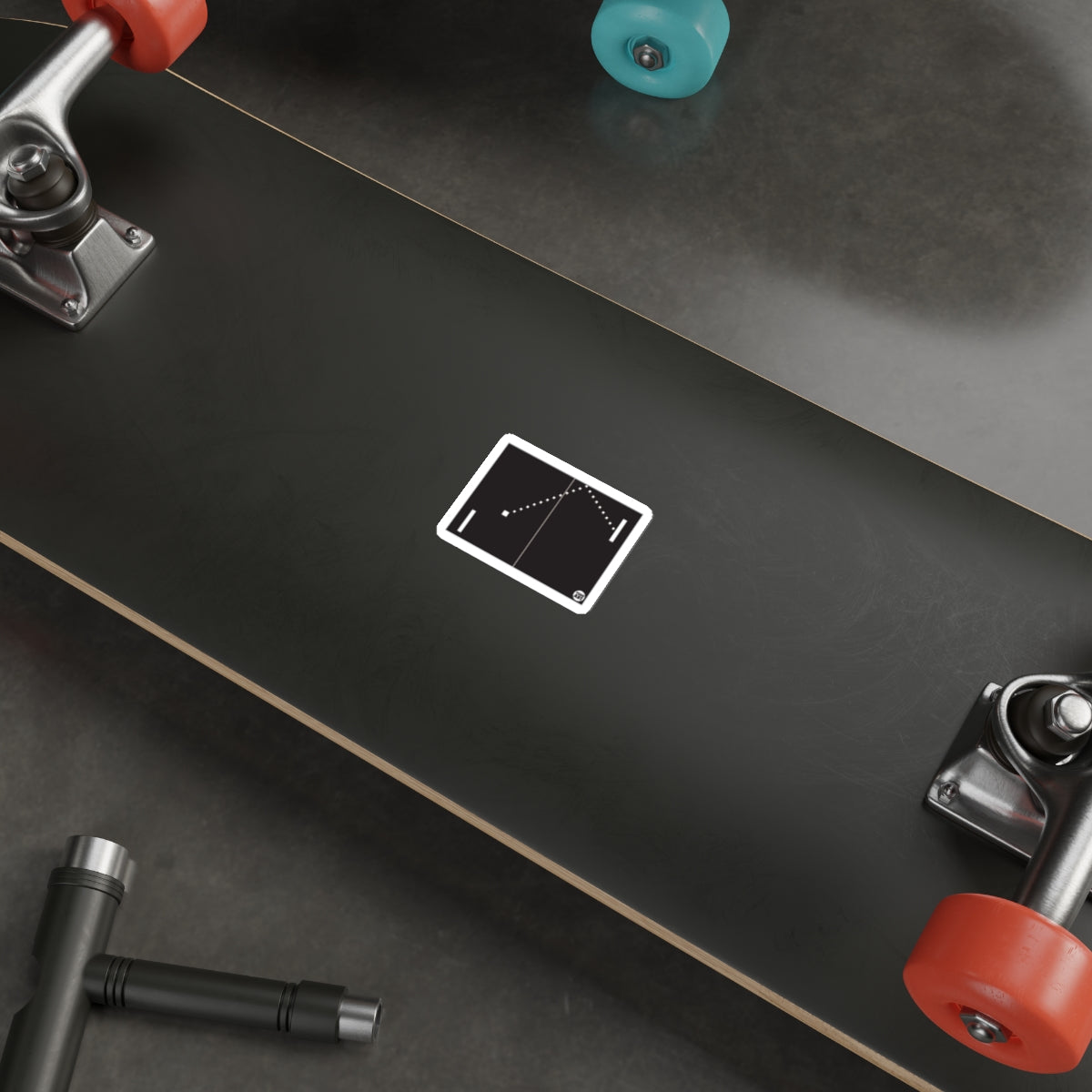 Black Skateboard with Red and Blue Wheels product