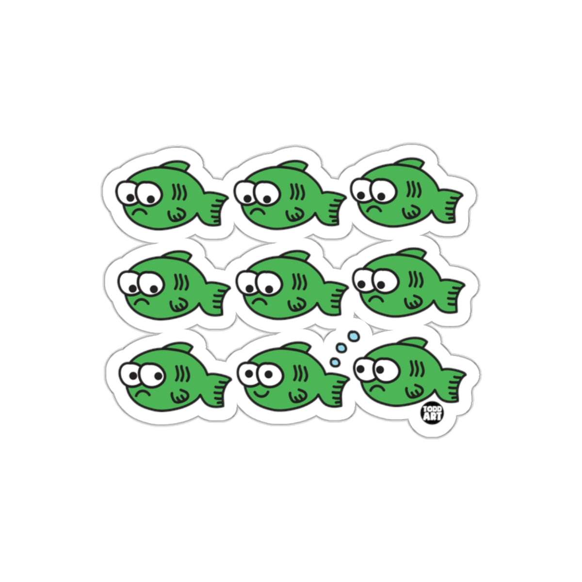 Green Cartoon Fish Funny Design Sticker Sheet