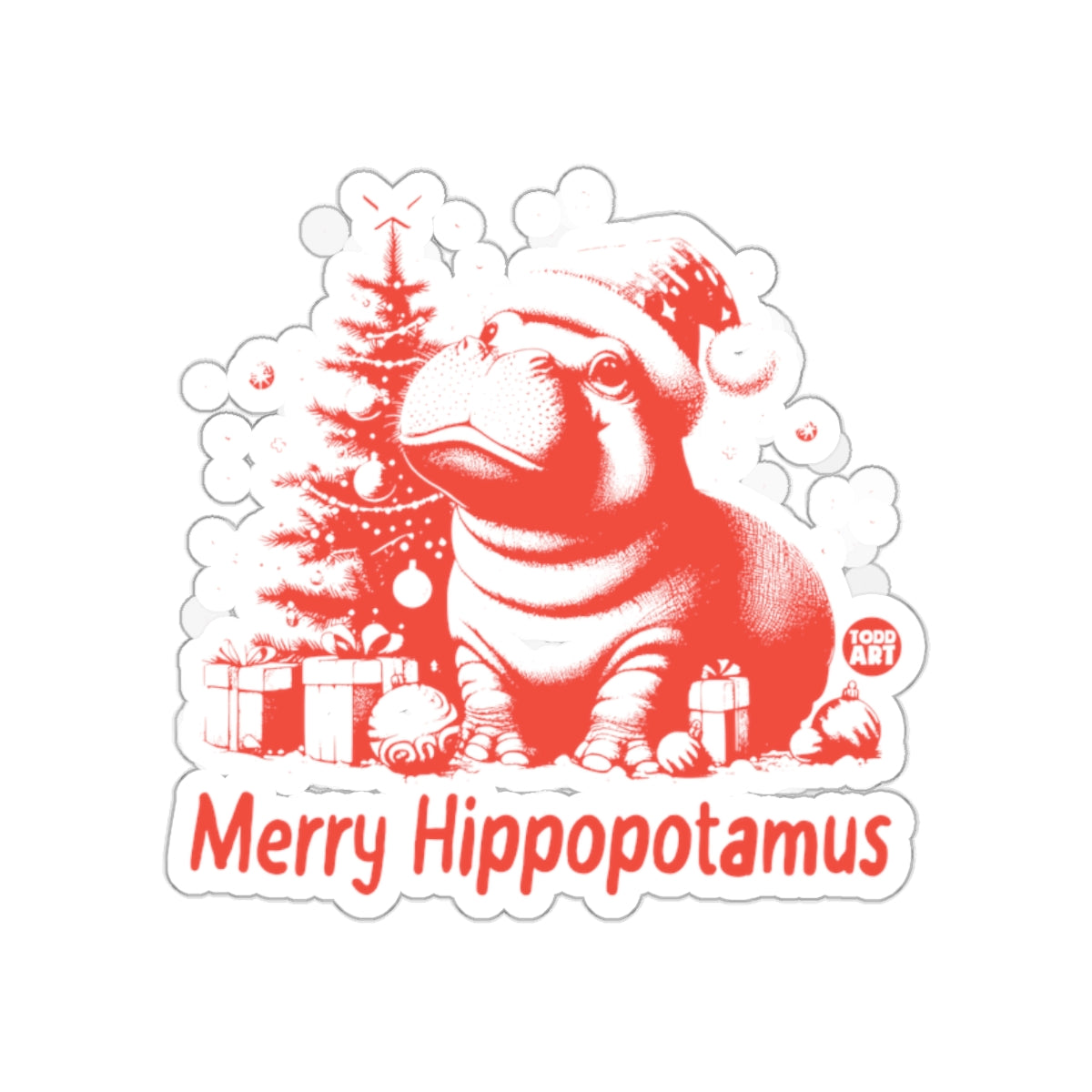 Merry Hippopotamus Christmas Sticker