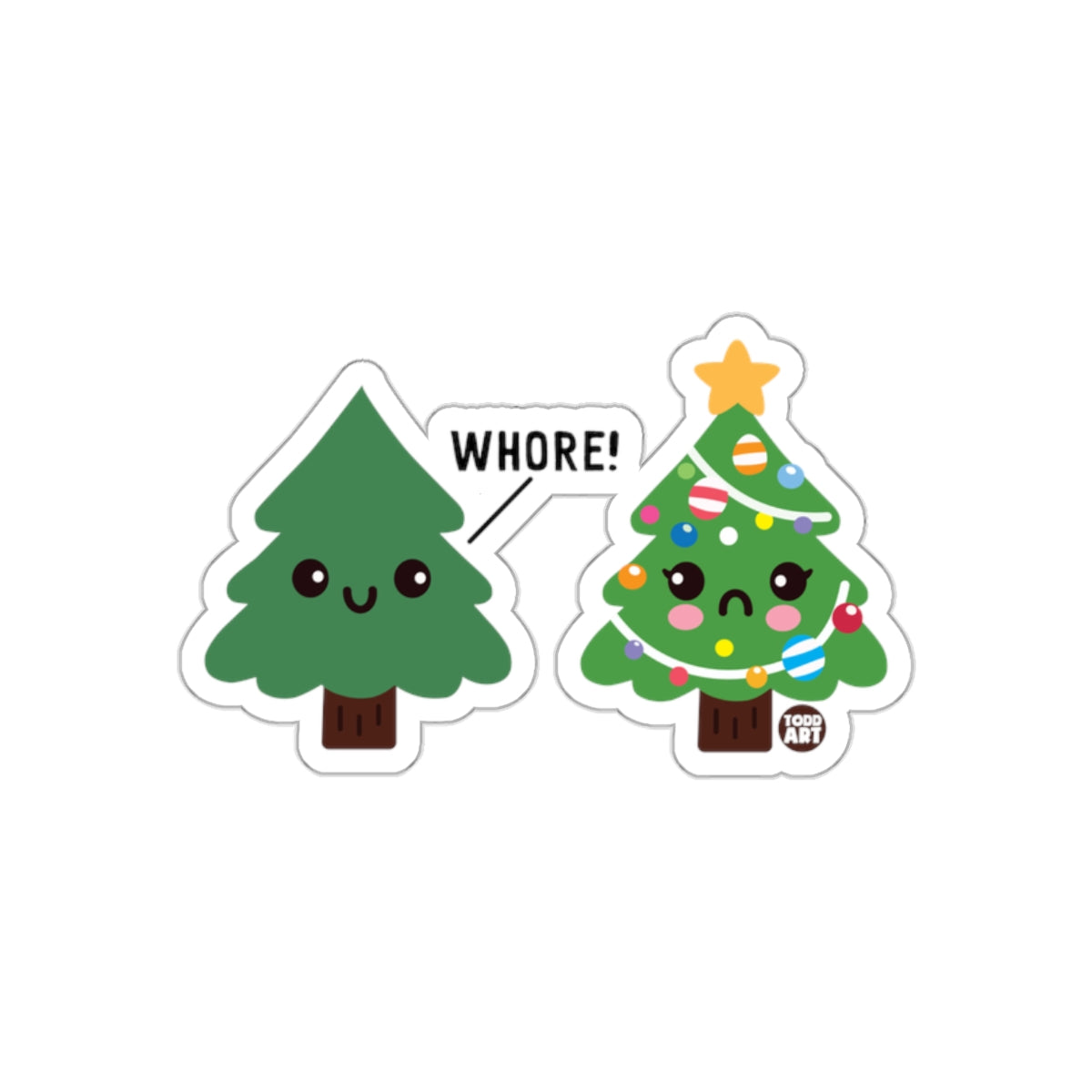 Funny Christmas Tree Confrontation Sticker for Holidays