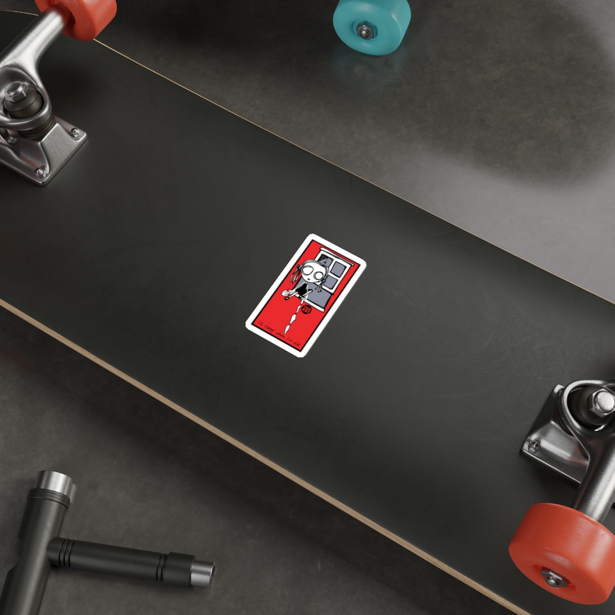 Skull Character Playing Red Electric Guitar Sticker