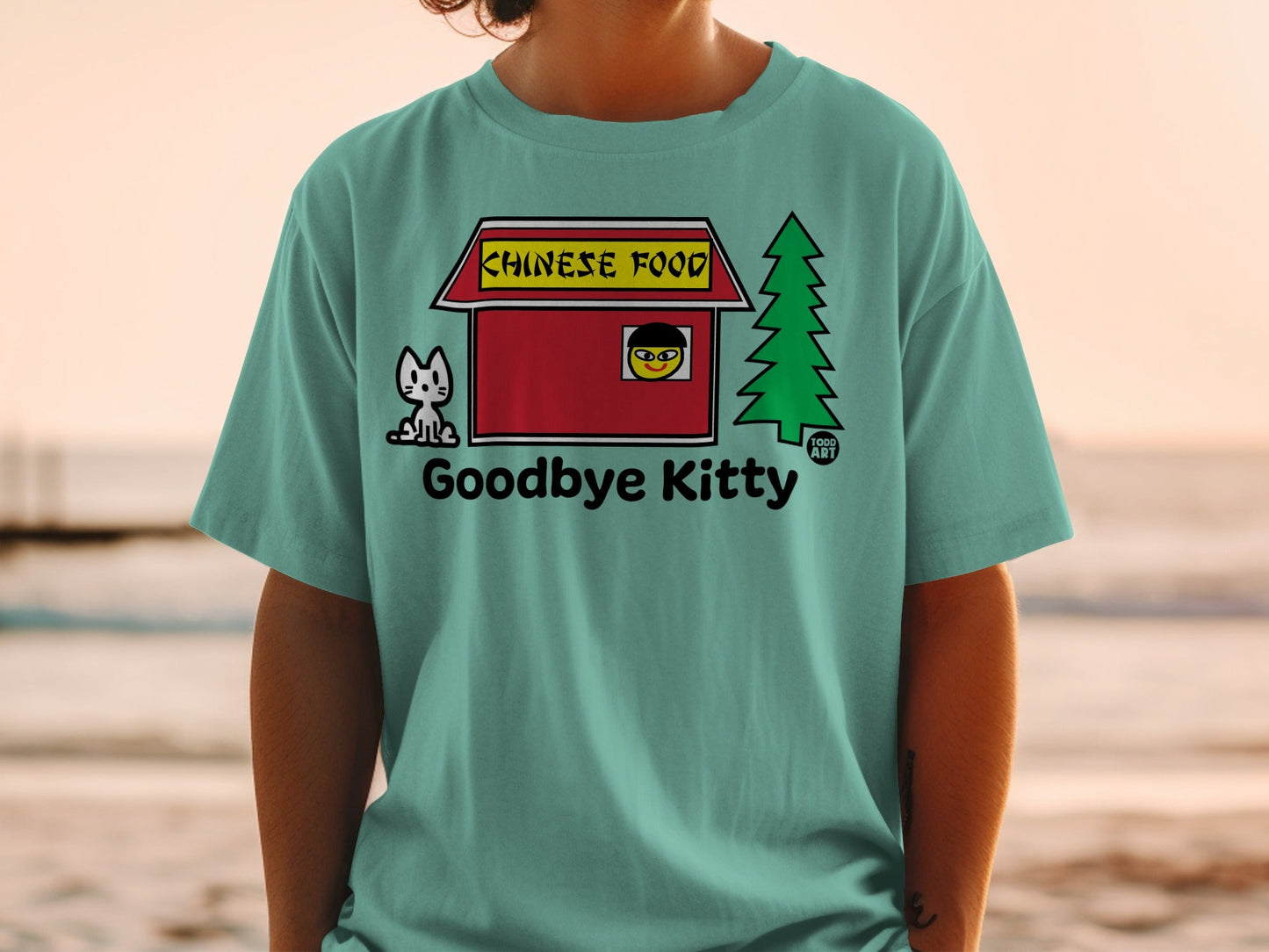Goodbye Kitty Graphic Tee with Chinese Food Design