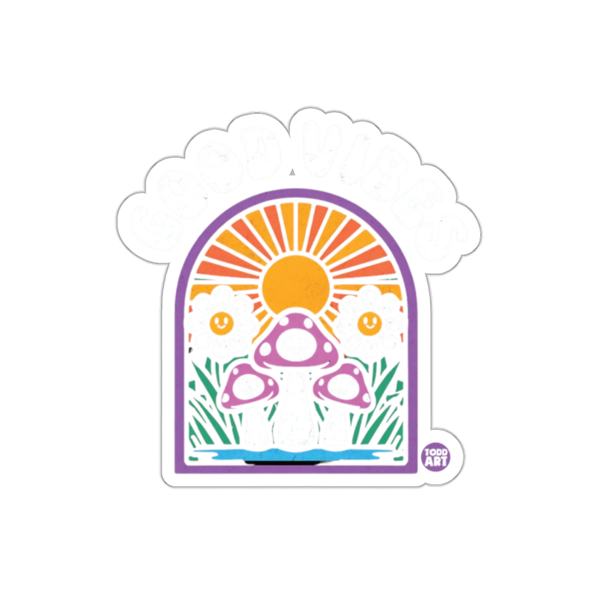 Good Vibes Sun and Mushrooms Sticker for Fun Decor