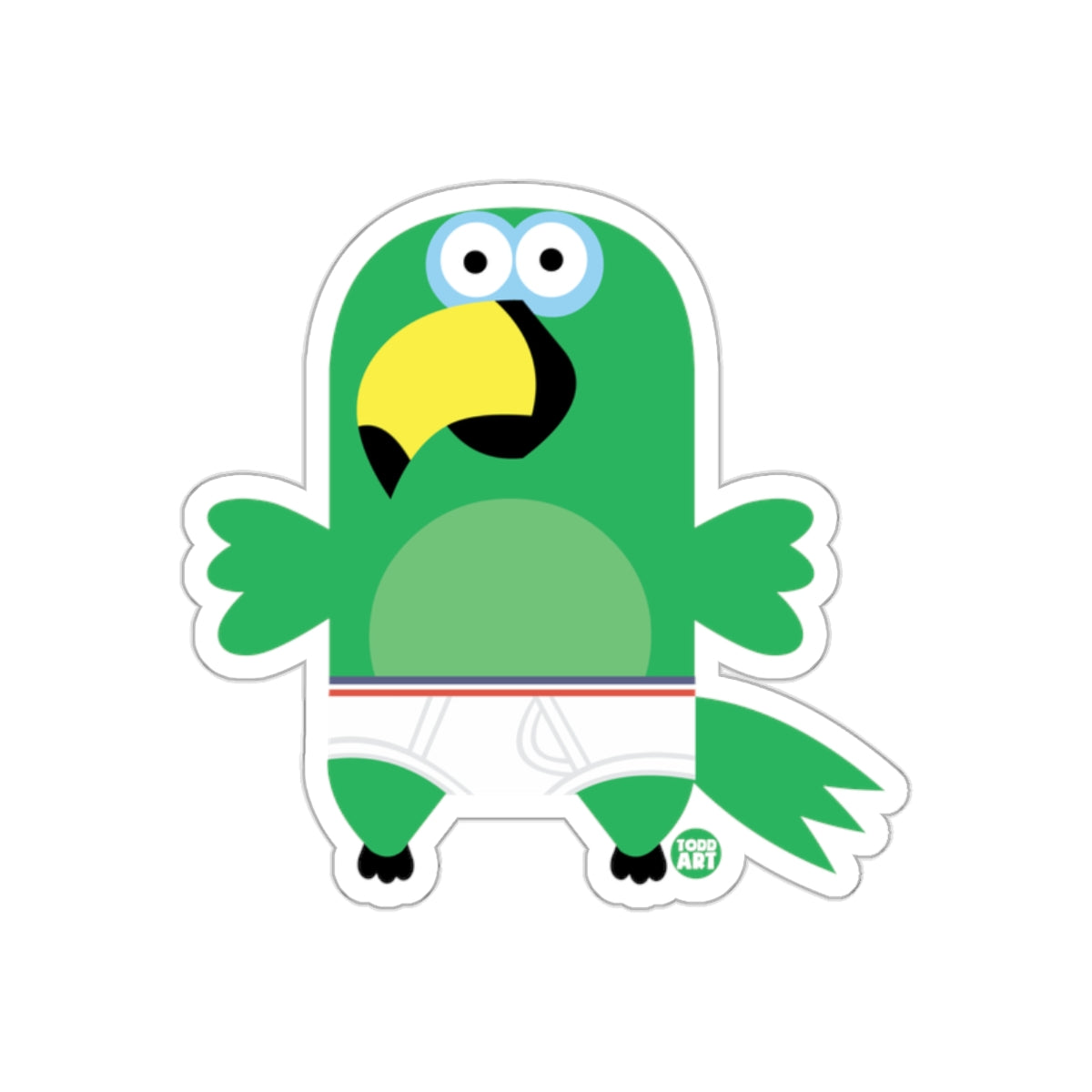 Funny Green Cartoon Parrot Sticker in Underwear Design