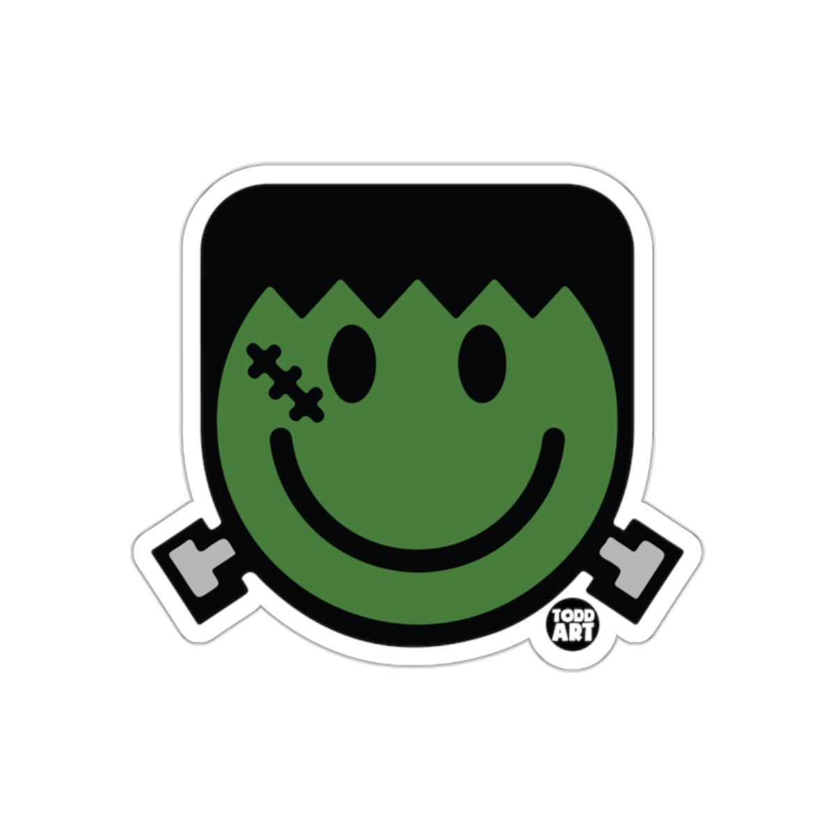 Smiling Green Monster Frankenstein Face Sticker