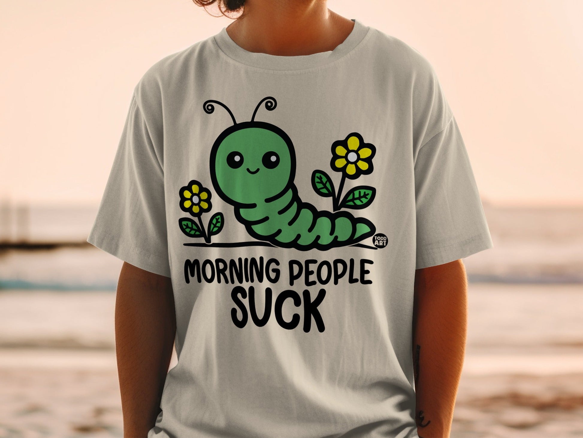 Morning People Suck Cute Caterpillar Graphic T-Shirt
