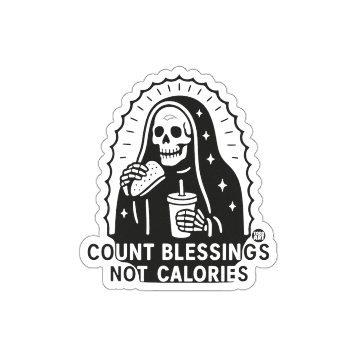 Grim Reaper Eating Count Blessings Not Calories sticker