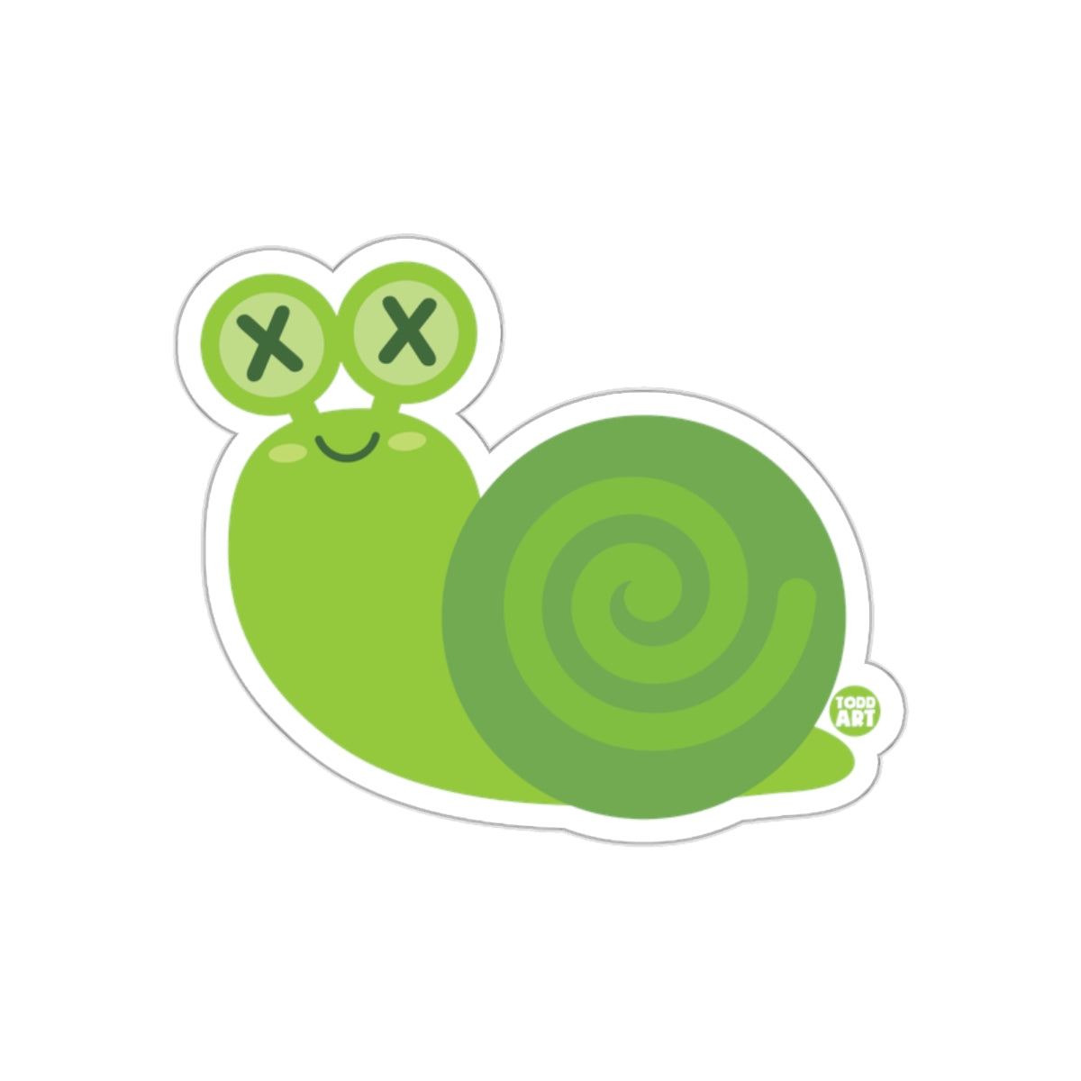 Cute Green Smiling Snail with Swirl Design Sticker