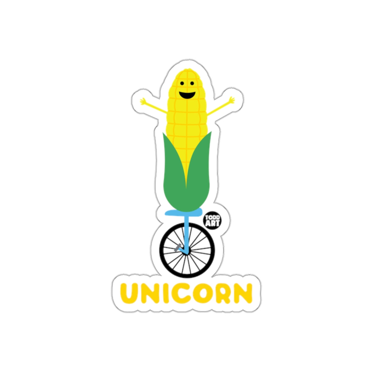 Corn on a Unicycle Funny Unicorn Sticker
