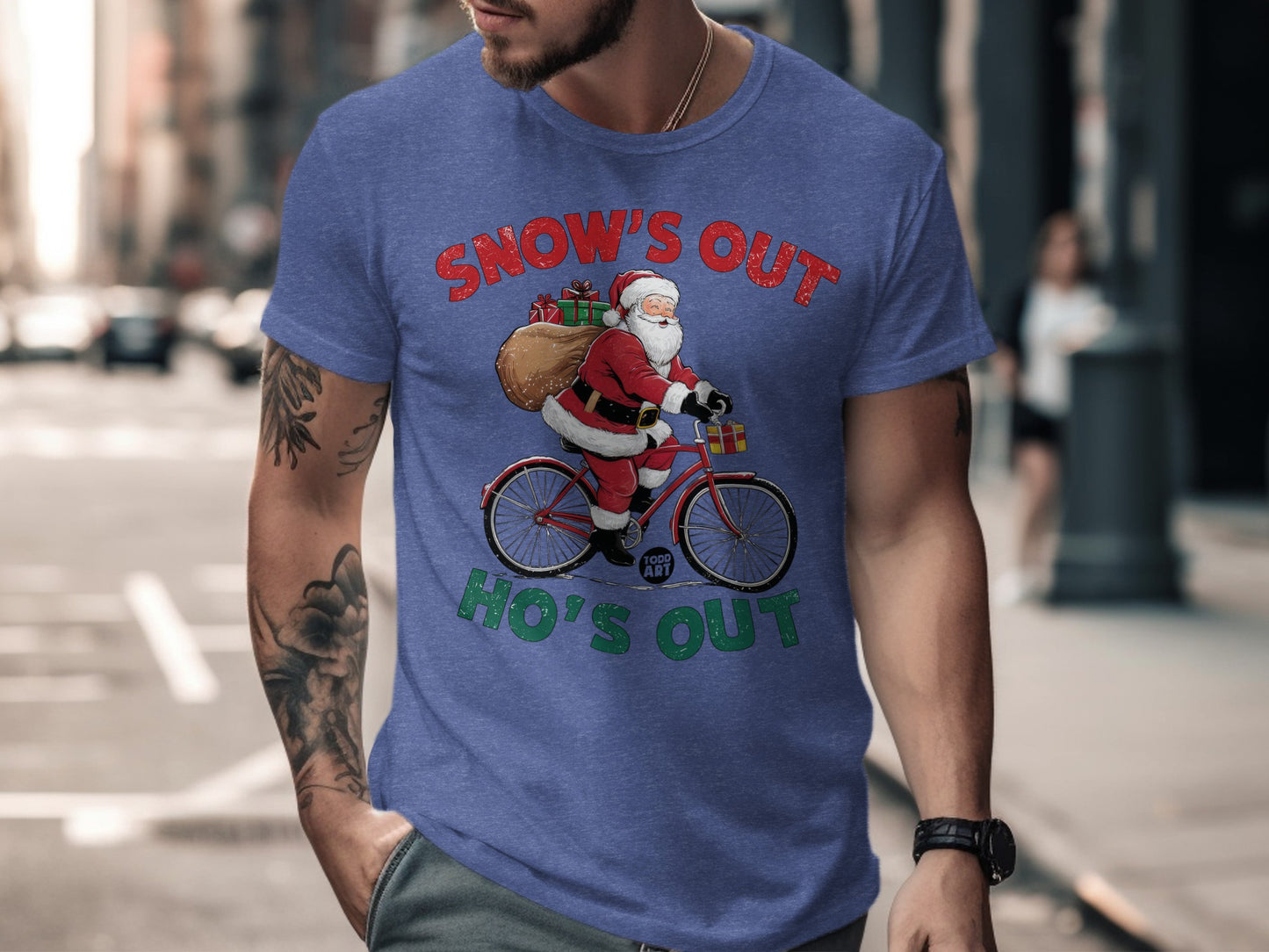 Santa Riding Bike with Gifts Holiday Shirt Product
