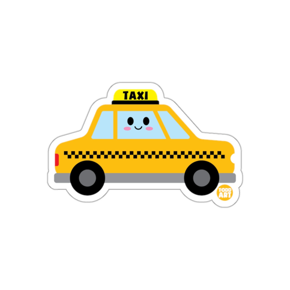 Smiling Yellow Taxi Cab with Checkered Pattern sticker
