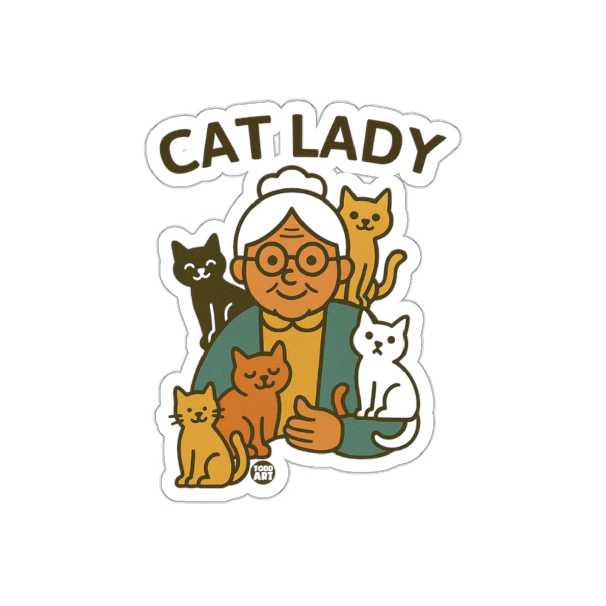 Cat Lady Surrounded by Adorable Feline Friends Stickers