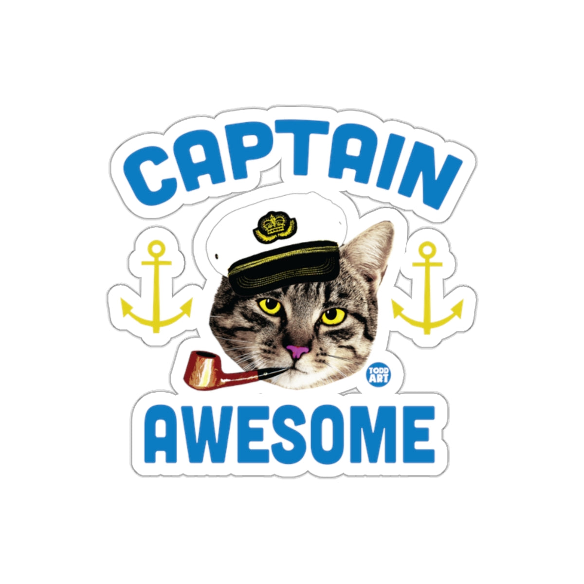Captain Awesome Cat with Pipe Illustrated Todd Art Stickers
