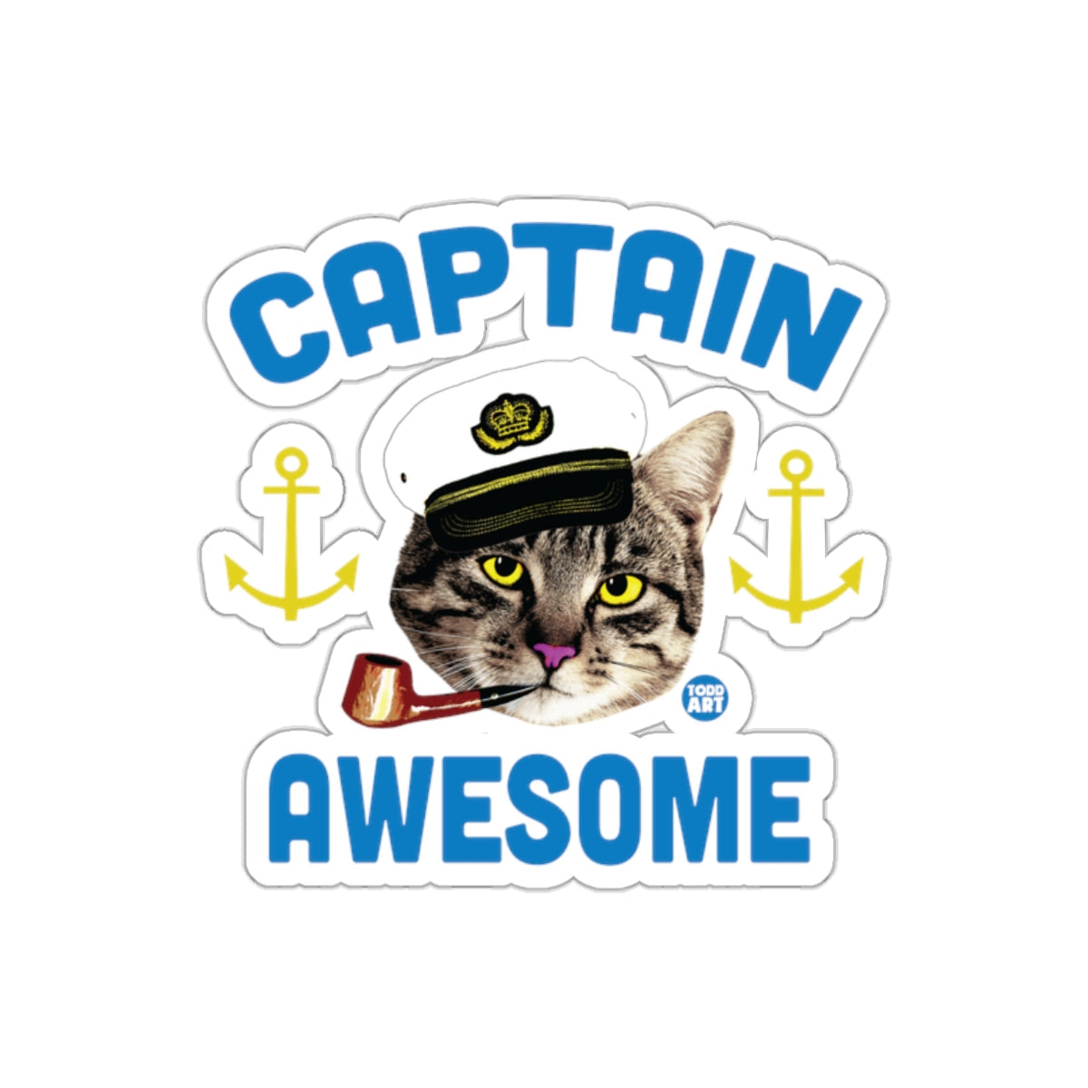 Captain Awesome Cat with Pipe Illustrated Todd Art sticker