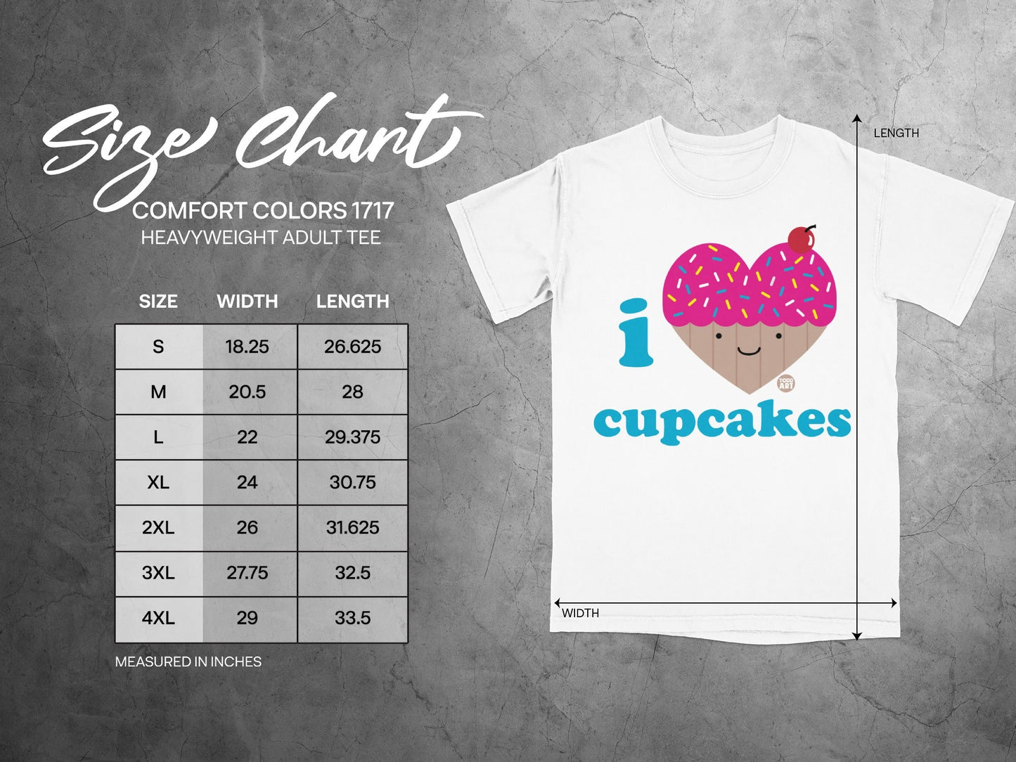 I Love Cupcakes Graphic Comfort Colors Adult Tee