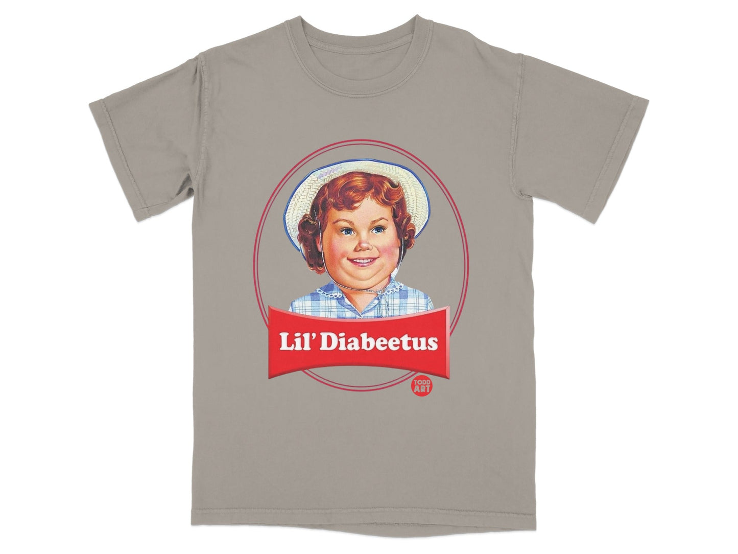 T-shirt with graphic of a young girl in a hat, text "Lil' Diabeetus".