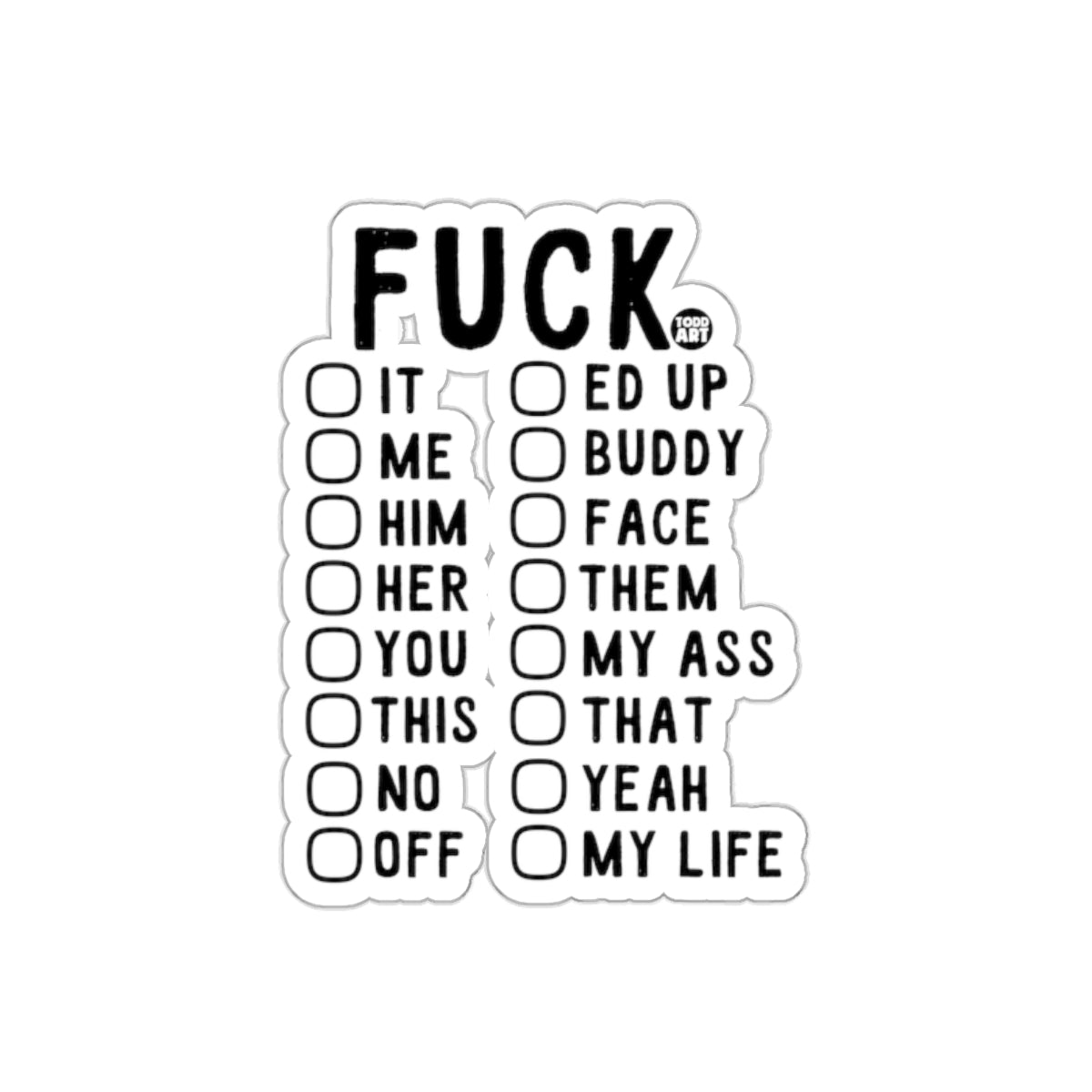 Funny Swear Words Checklist Humorous Sticker