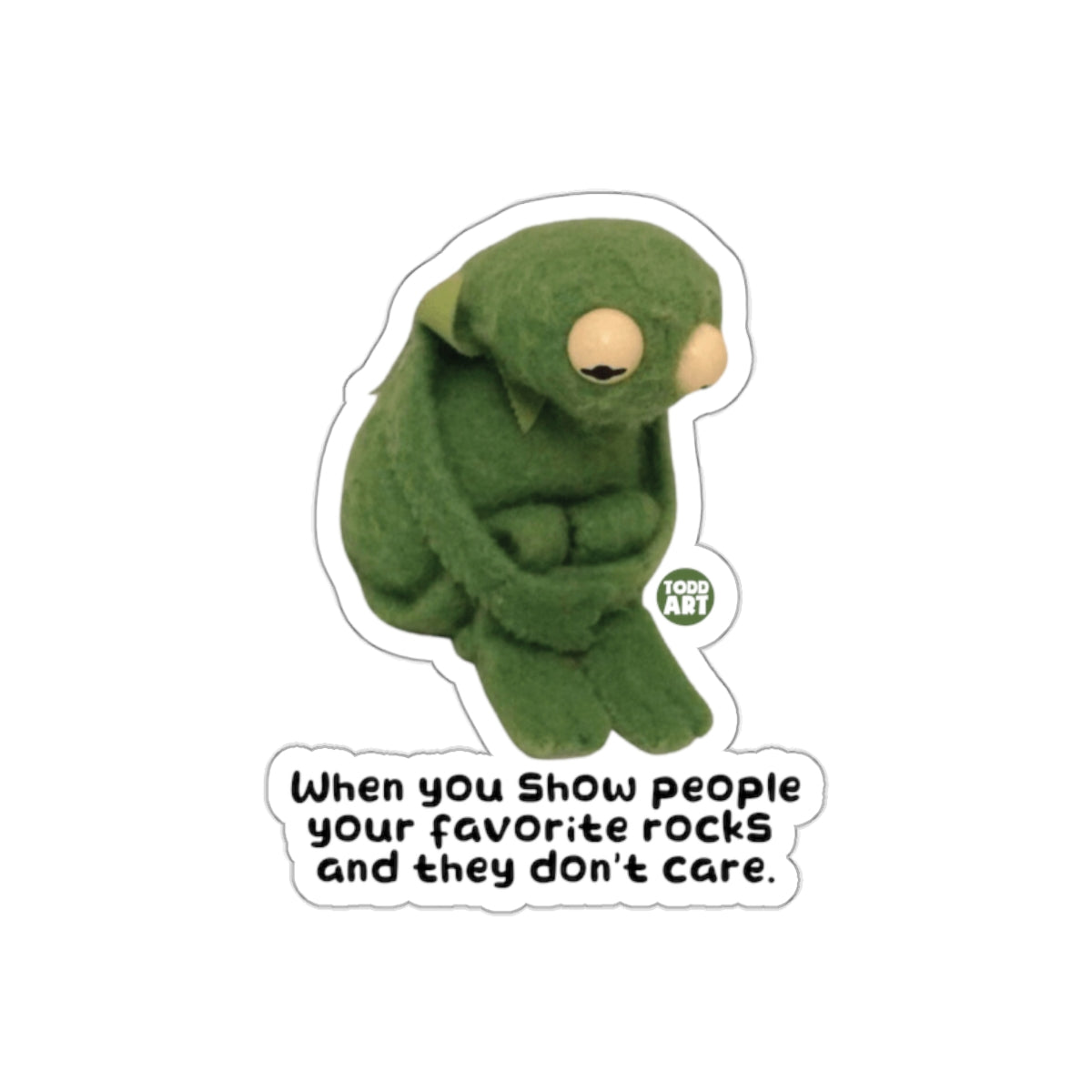 Green Sad Creature Rock Show No Care Meme Stickers