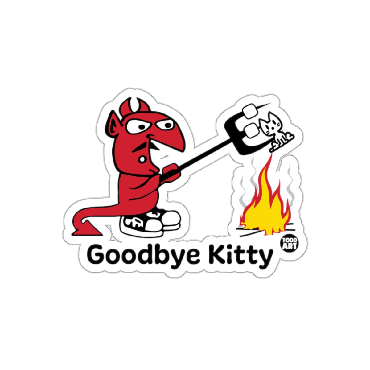 Goodbye Kitty Devil Sticker Funny Fire Art Sticker