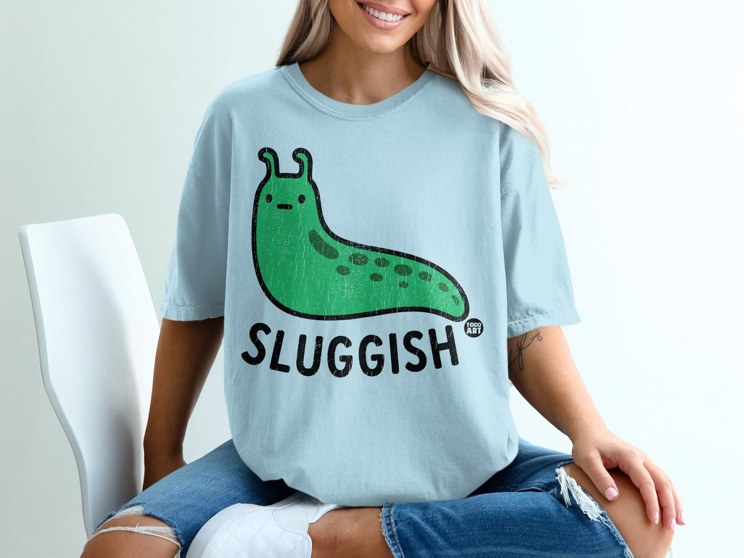 Sluggish Cartoon Slug Graphic Short Sleeve T-shirt