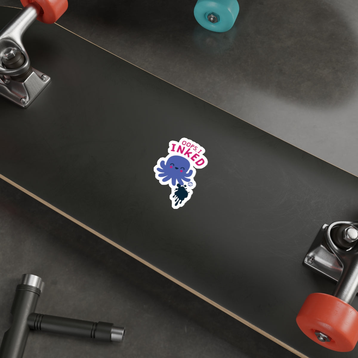 Oops I Inked Octopus Sticker on Skateboard Graphic Design