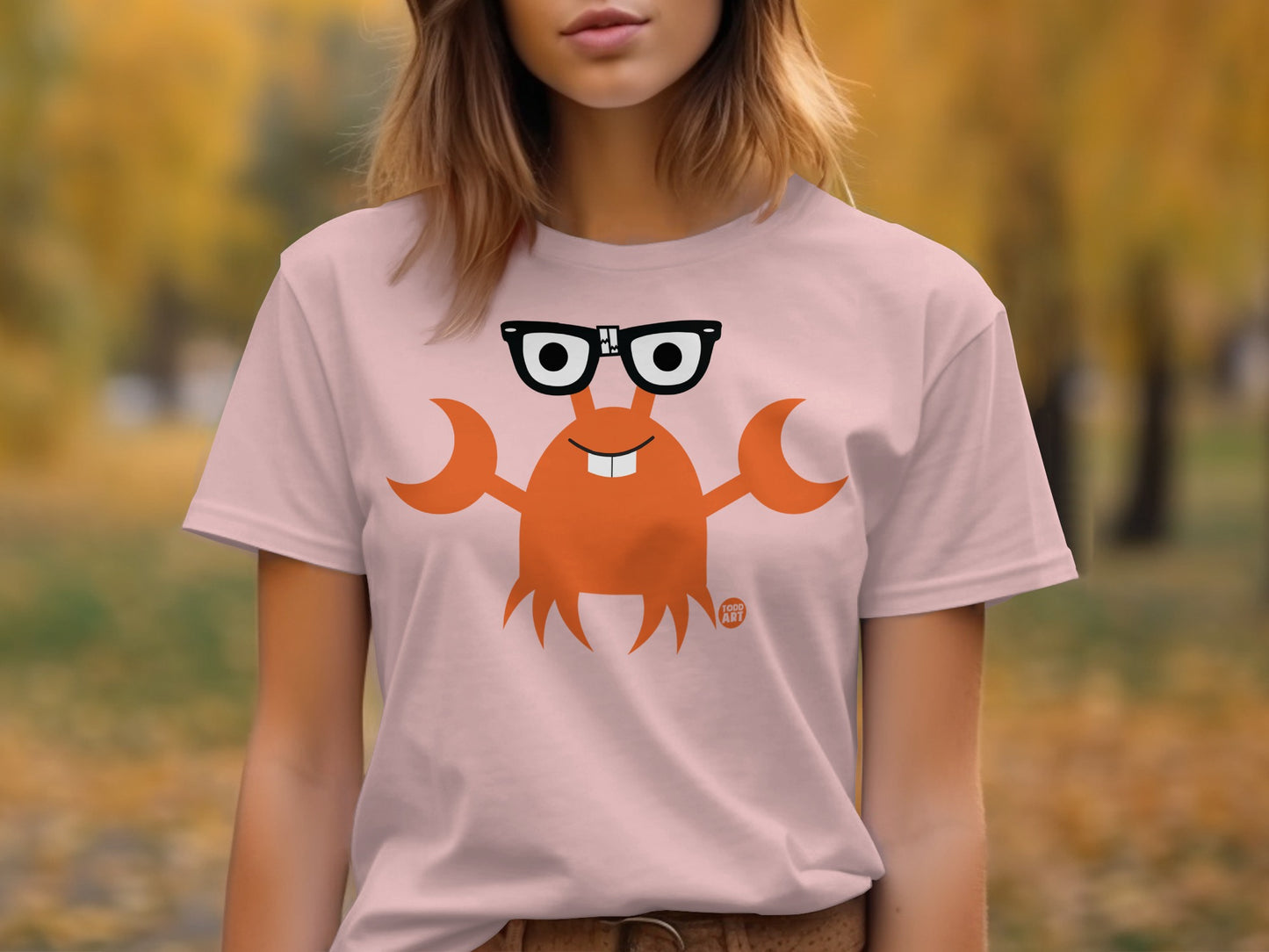 Cute Cartoon Crab with Glasses Graphic T-Shirt