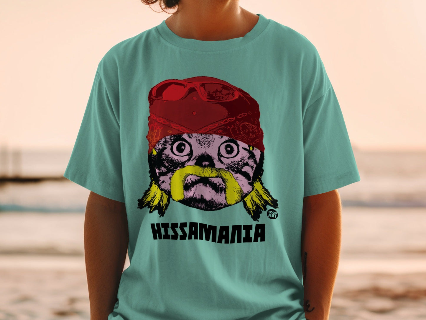 Hissamania Cat Wearing Red Bandana Graphic T-shirt