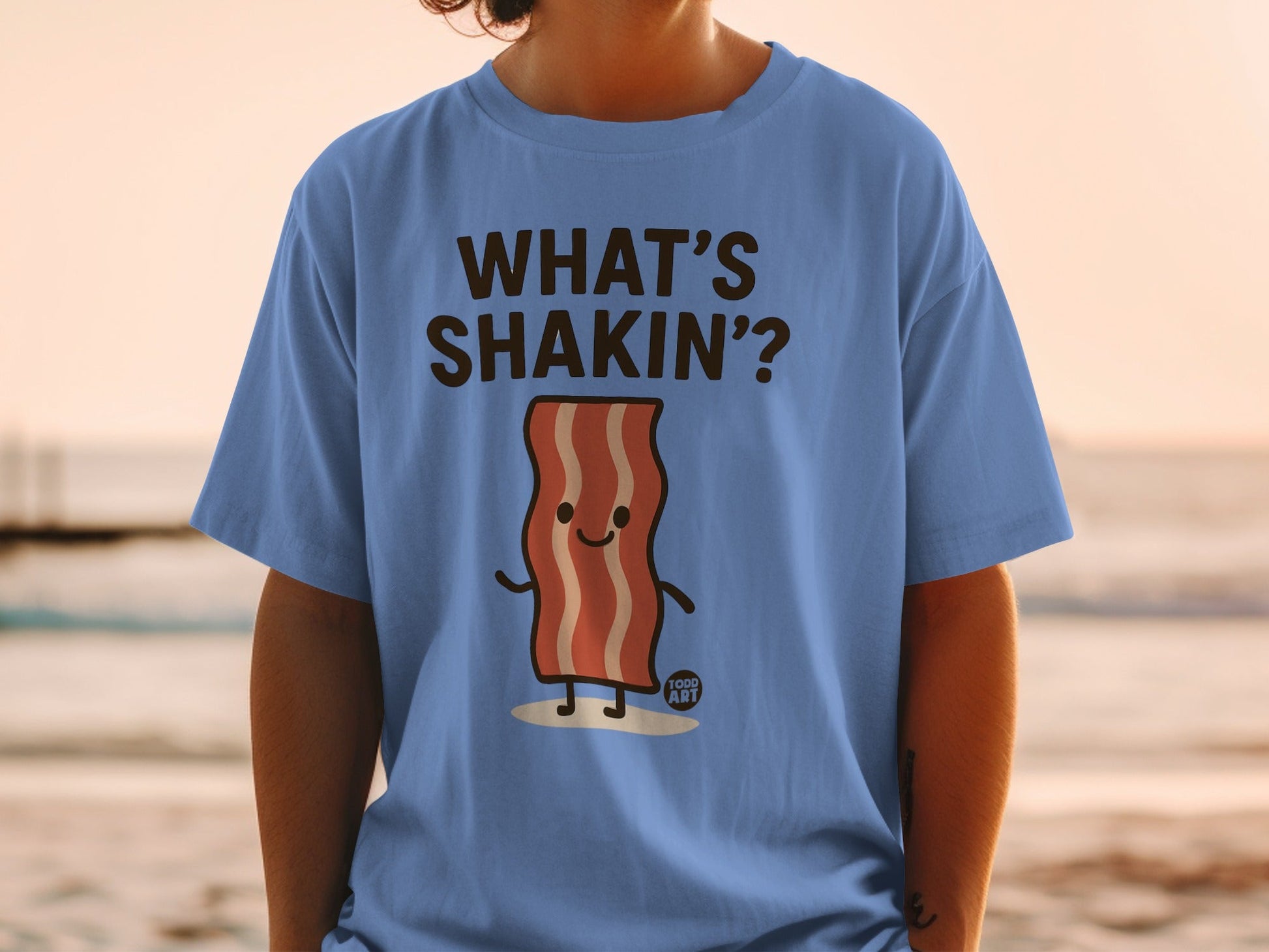 What's Shakin' Cute Bacon Character Fun T-shirt