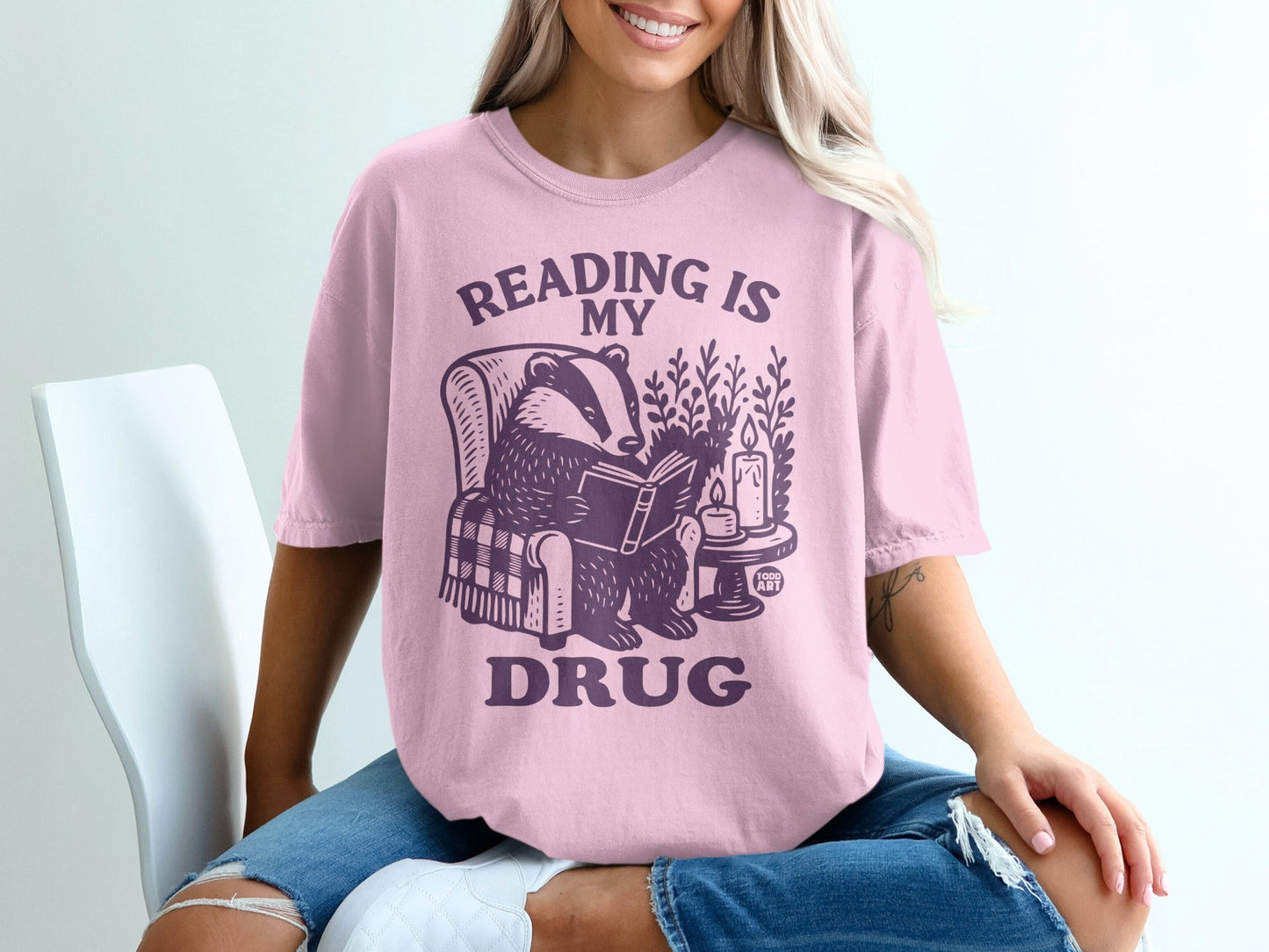 Reading Is My Drug Vintage Badger Graphic Tee