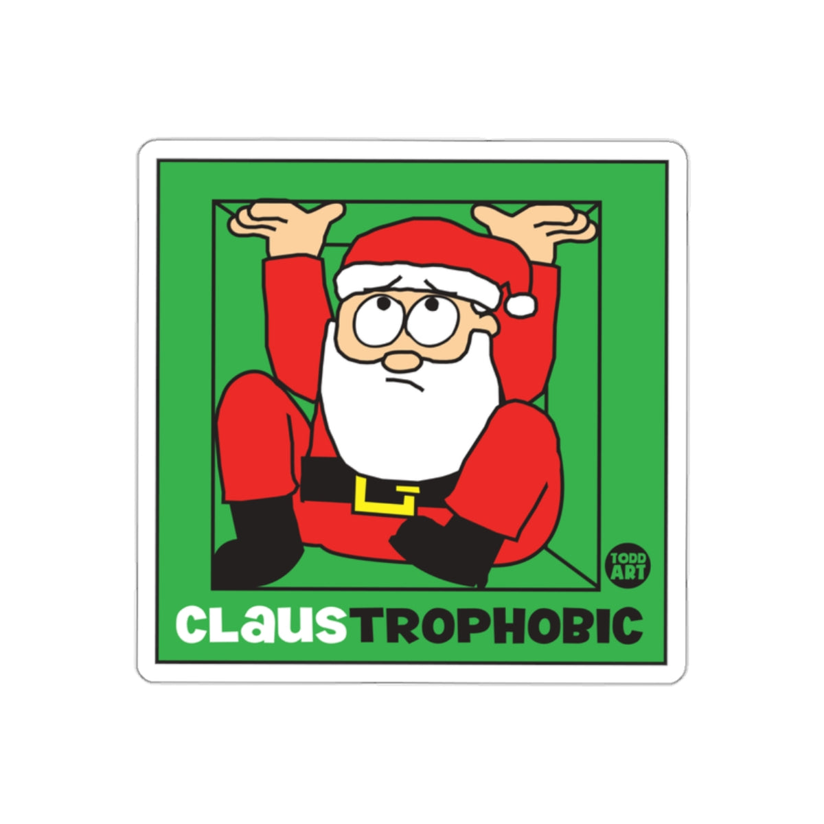 Funny Santa Claus Claustrophobic Cartoon Sticker
