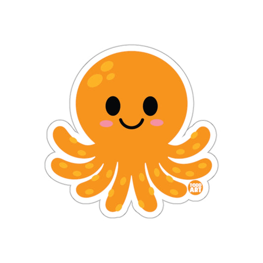 Adorable Smiling Orange Octopus Sticker for Kids Fun