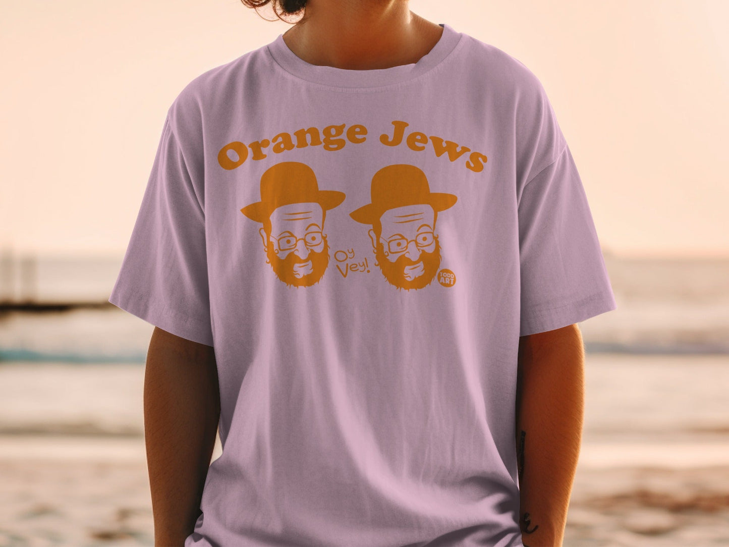 T-shirt with "Orange Jews" and two cartoon figures in hats, saying "Oy Vey!"
