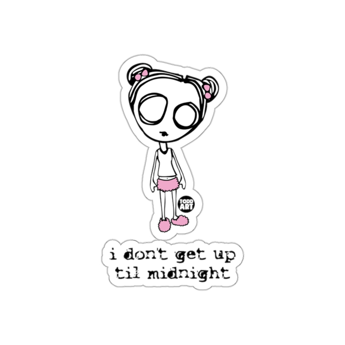 i don't get up til midnight sticker with character design
