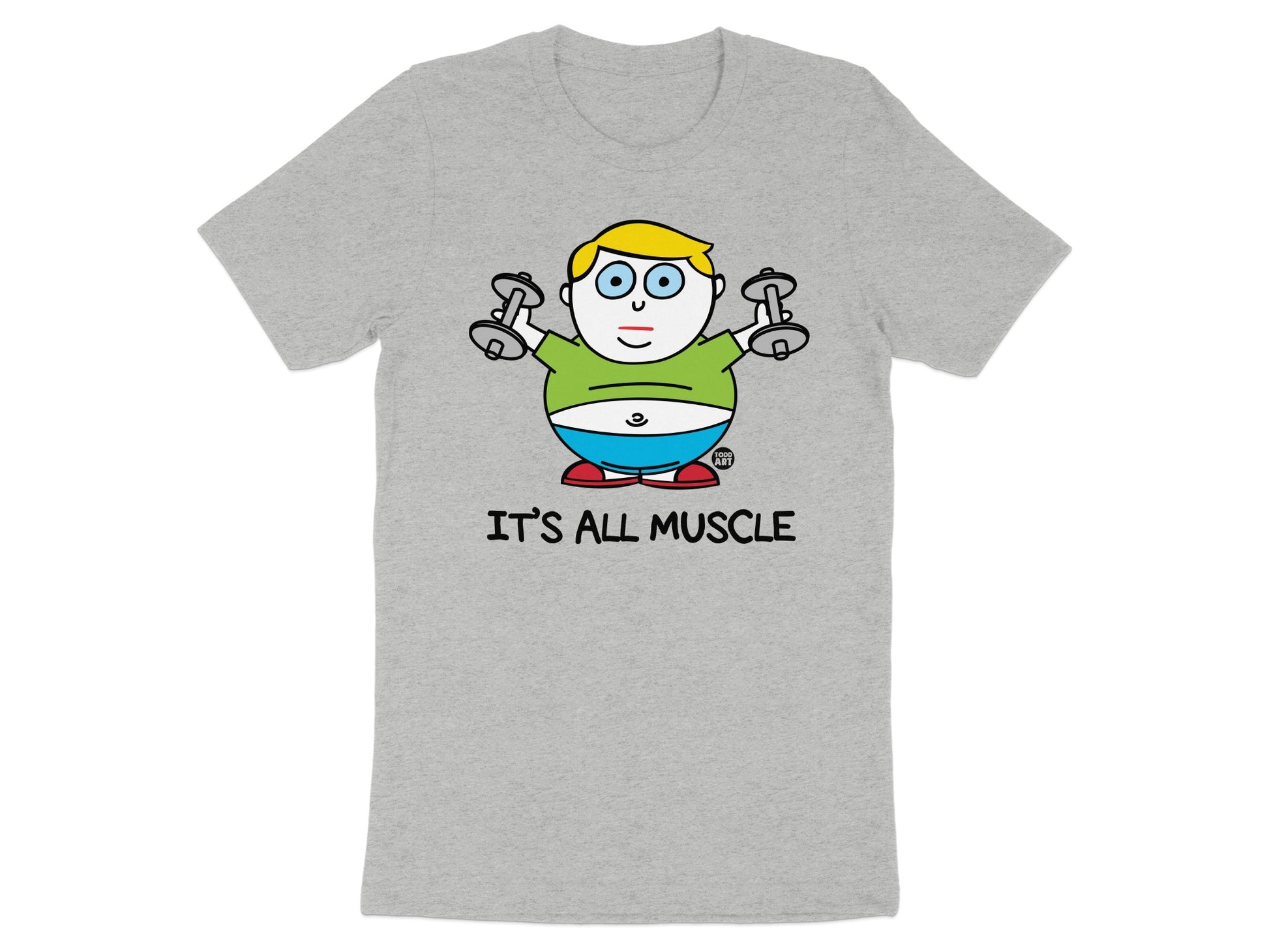 It's All Muscle Funny Cartoon T-Shirt Design