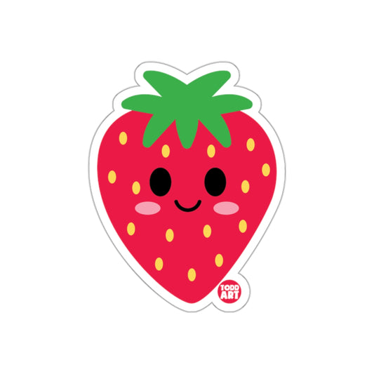 Smiling Strawberry with Green Leaves Sticker