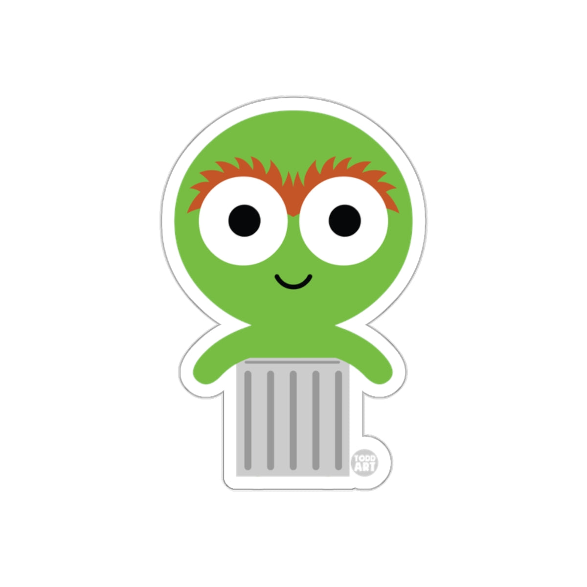 Cute Green Character with Bin Sticker Todd Art product