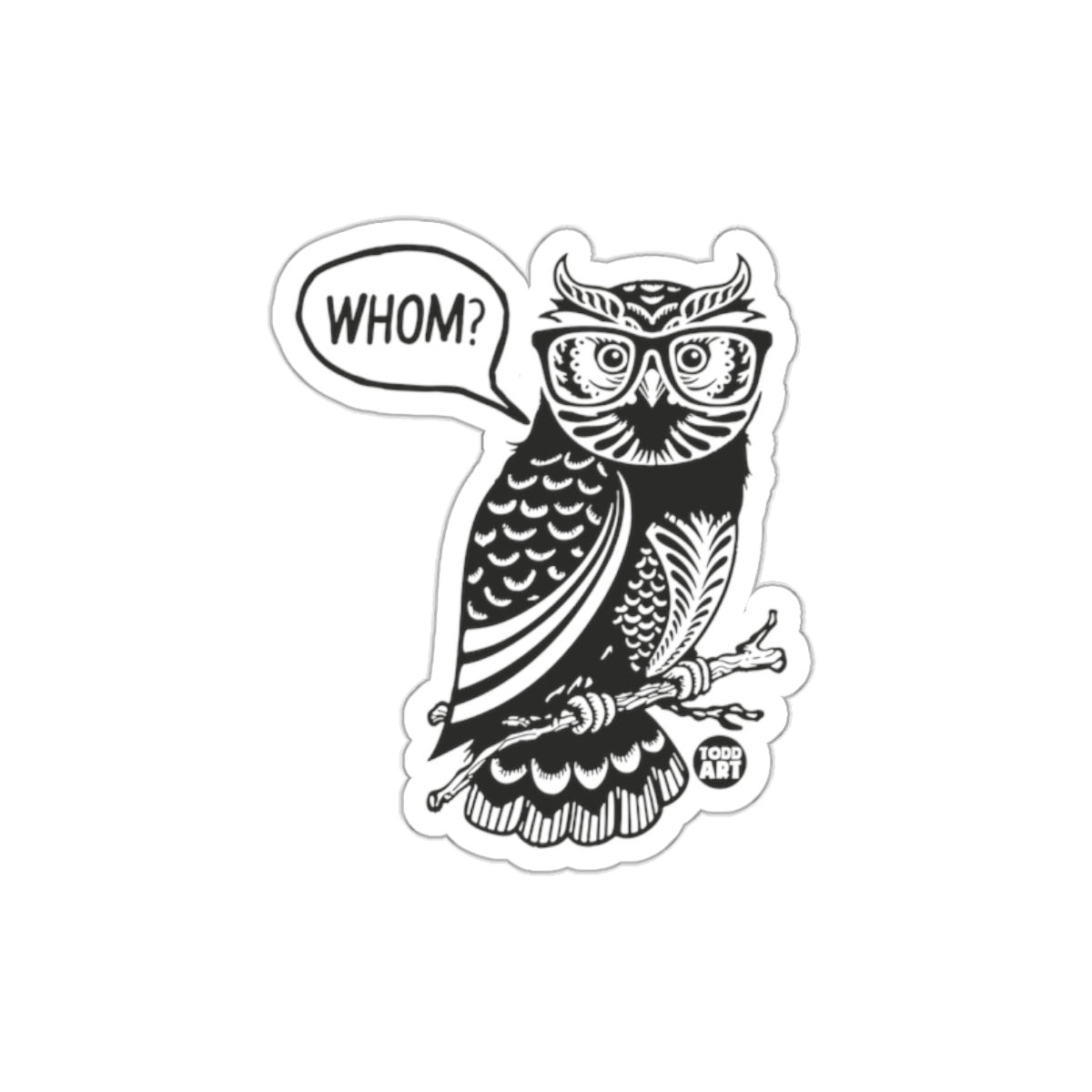 Illustration Smart Owl Asking Whom on Tree Branch Stickers