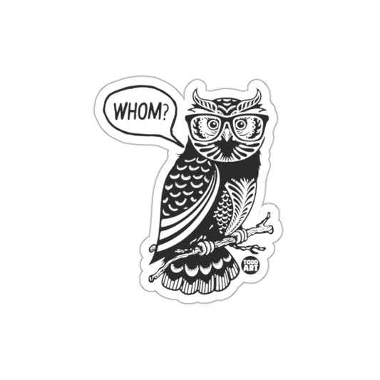 Illustration Smart Owl Asking Whom on Tree Branch sticker