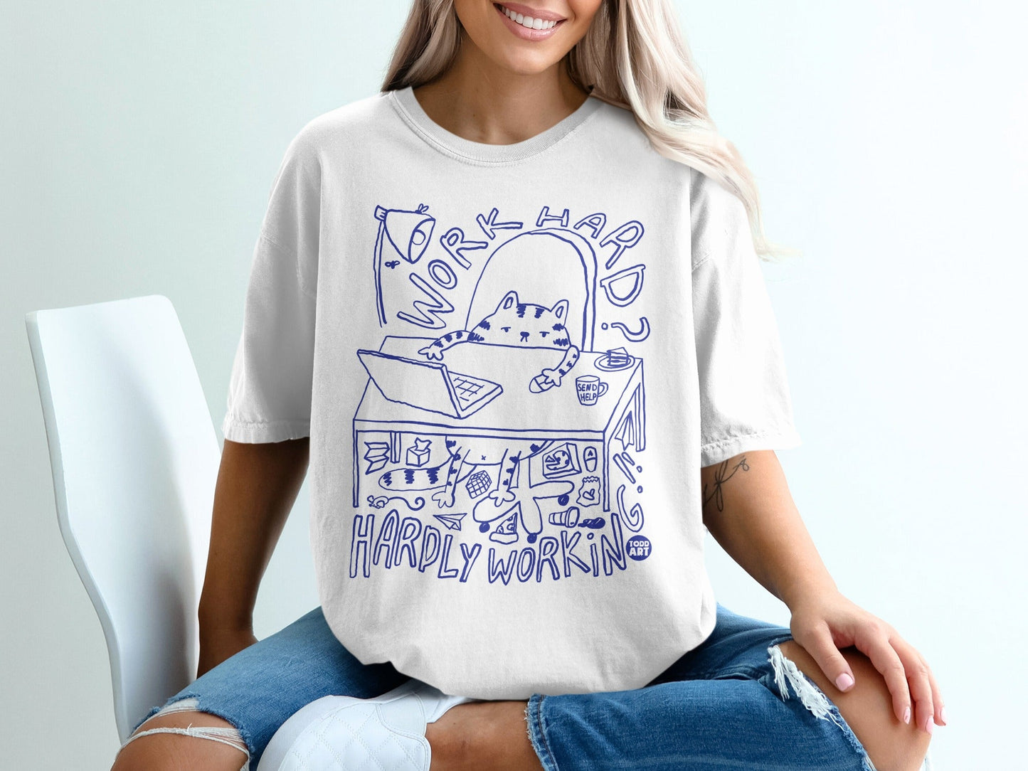 Work Hard Hardly Workin Send Help Cat Shirt