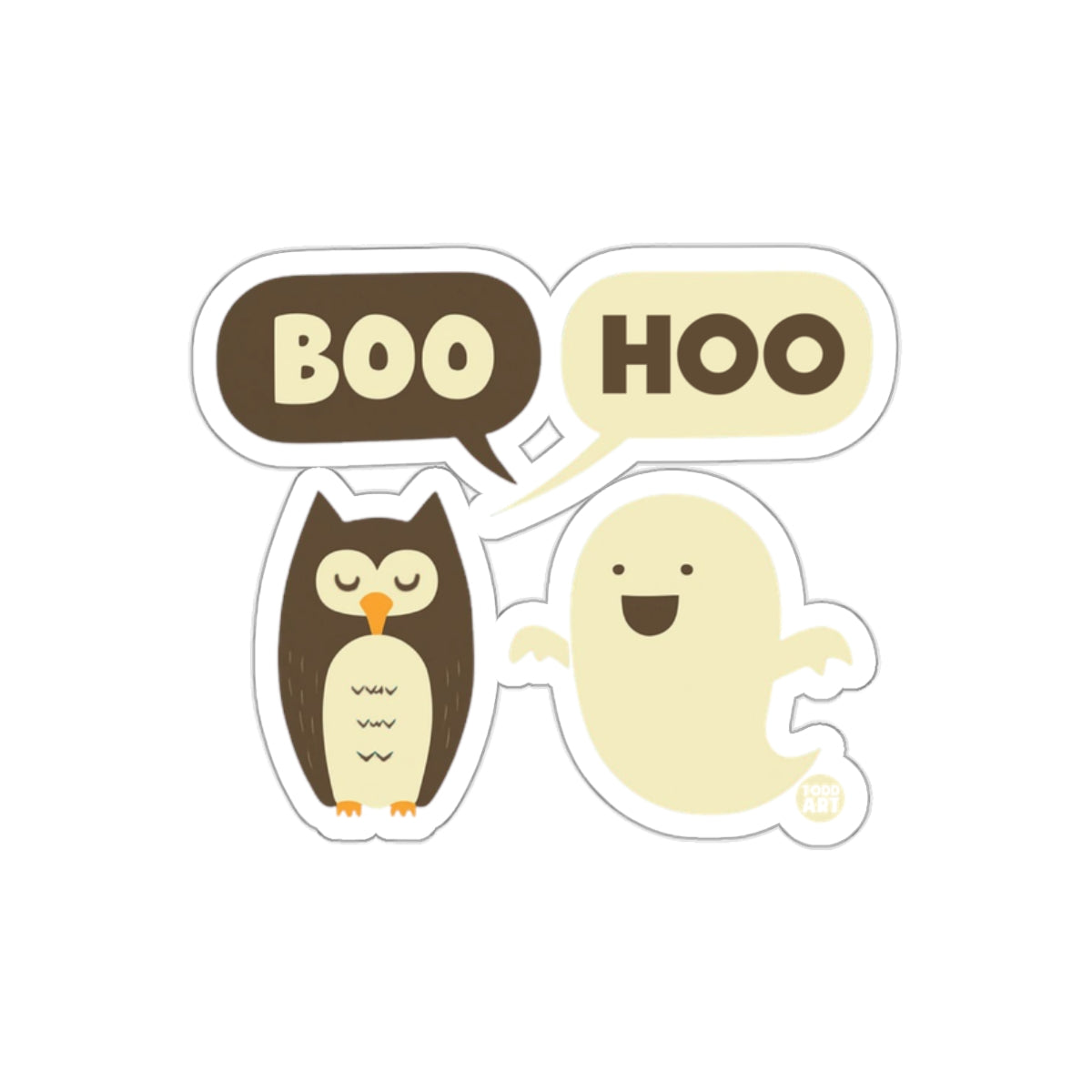 Cute Owl and Ghost BOO HOO Sticker with Speech Bubbles